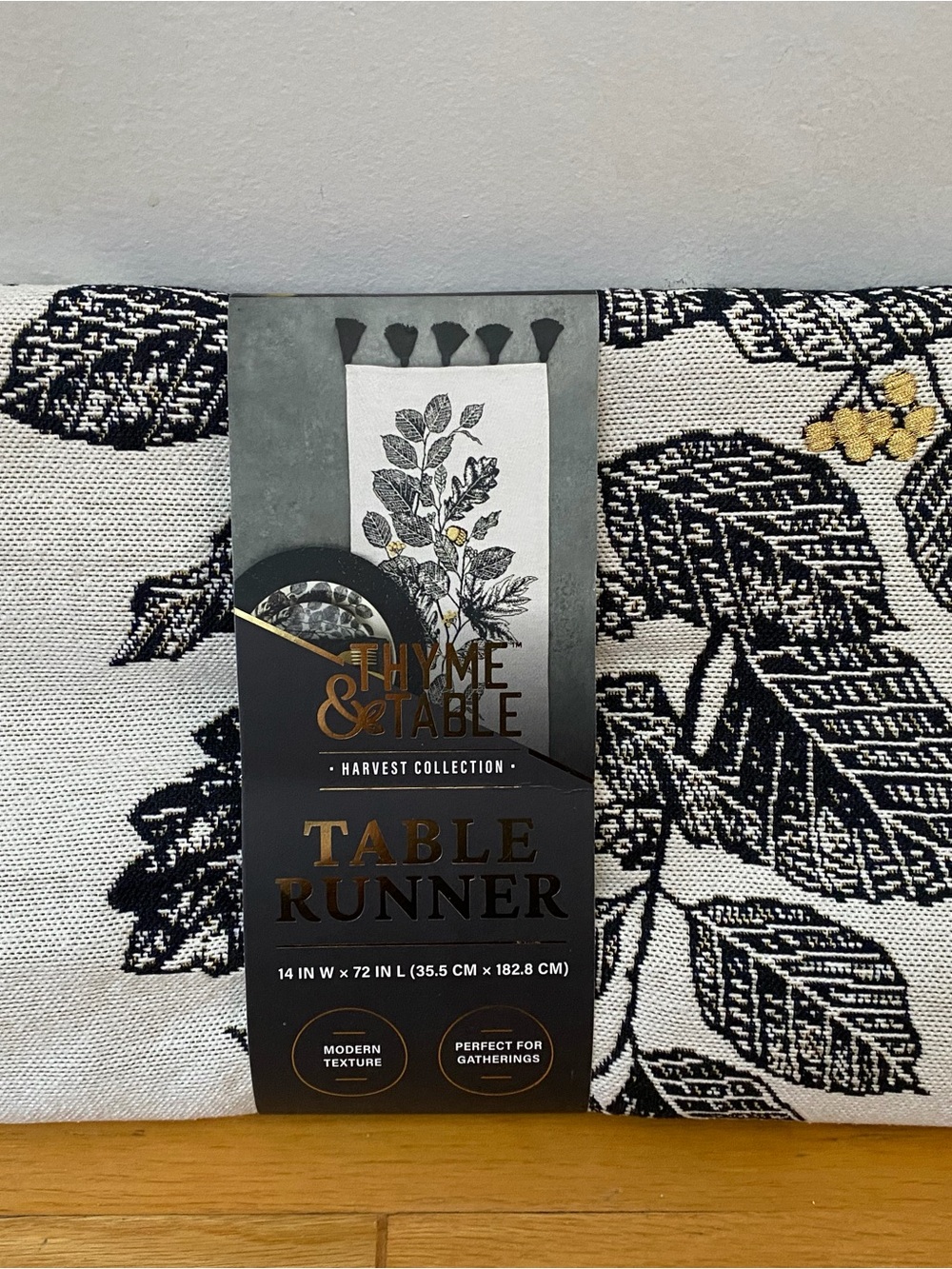 Thyme & Table Harvest Collection Table Runner - Black & White with Gold Accents